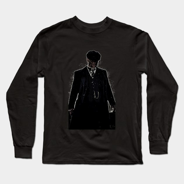 Thomas Shelby stands emotionally, well dressed, with a hat and looks down as abstract comic art (vers. 2) Long Sleeve T-Shirt by ComicPrint